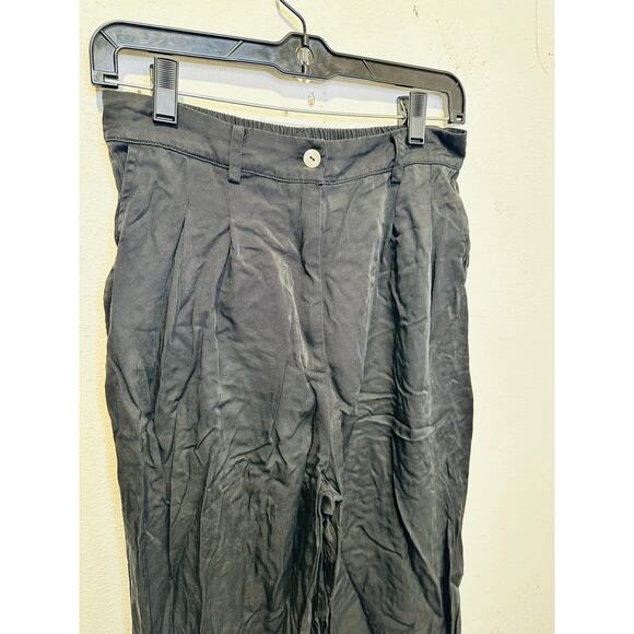 DONNI Black 100% Twill Pleated Front Button Relaxed Trousers Pants Size Medium - Picture 5 of 13